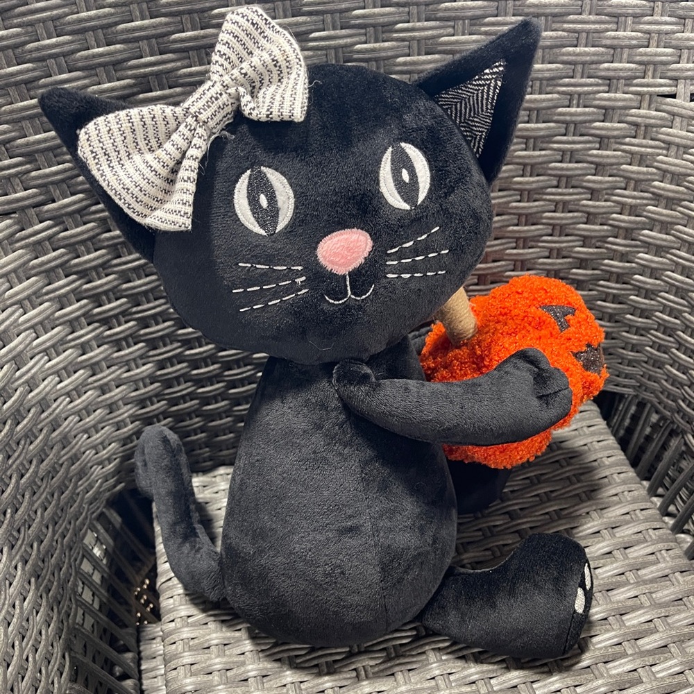 Halloween Black Cat with Orange Glitter Jack’o Lantern pumpkin Plush 🐈‍⬛ NWT